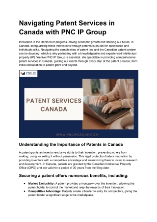 Navigating Patent Services in Canada with PNC IP Group