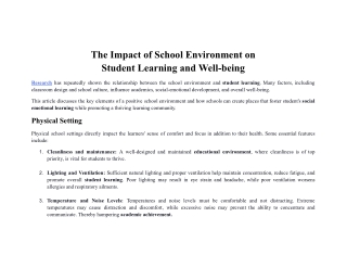 The Impact of School Environment on Student Learning and Well-being