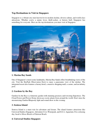 Top Destinations to Visit in Singapore