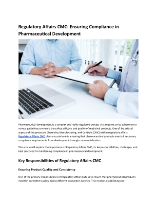 Regulatory Affairs CMC: Ensuring Compliance in Pharmaceutical Development