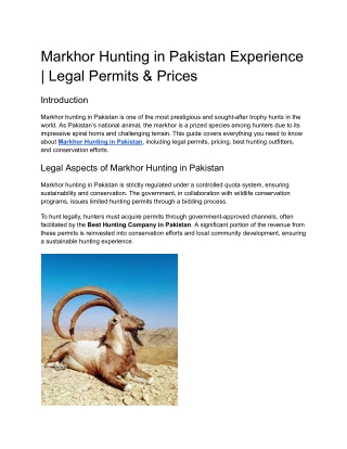 Markhor Hunting in Pakistan Experience _ Legal Permits & Prices