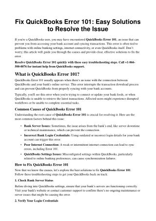 Fix QuickBooks Error 101: Easy Solutions to Resolve the Issue
