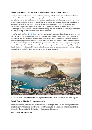 Brazil Visa Guide: Tips for Tourists, Business Travelers, and Expats