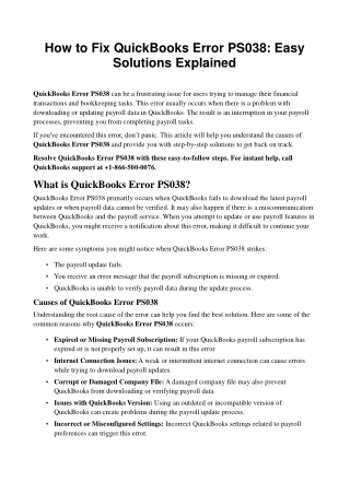 How to Fix QuickBooks Error PS038: Easy Solutions Explained