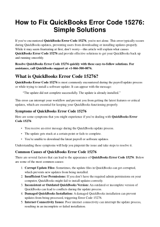 How to Fix QuickBooks Error Code 15276: Simple Solutions