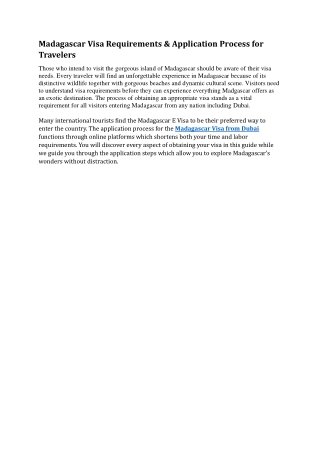 Madagascar Visa Requirements & Application Process for Travelers