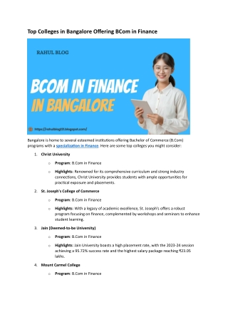 Top Colleges in Bangalore Offering BCom in Finance