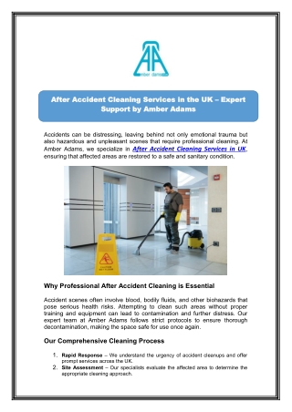 Call Amber Adams for Reliable After Accident Cleaning in UK