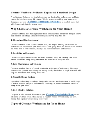 Ceramic Washbasin for Home Elegant and Functional Design