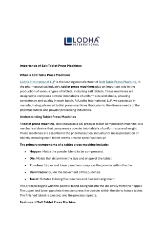 Importance of Salt Tablet Press Machines