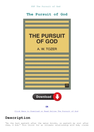 PDF The Pursuit of God