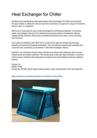 Heat Exchanger for Chiller