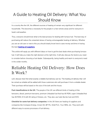 A Guide to Heating Oil Delivery - What You Should Know