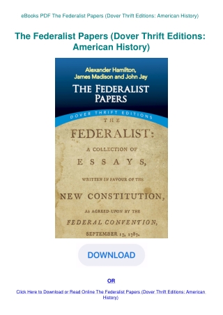 eBooks PDF The Federalist Papers (Dover Thrift Editions American History)
