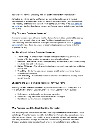 How to Boost Harvest Efficiency with the Best Combine Harvester in 2025