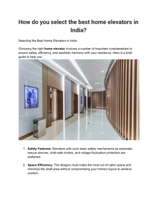 How do you select the best home elevators in India