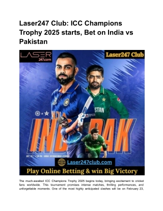 Laser247 Club_ ICC Champions Trophy 2025 starts, Bet on India vs Pakistan