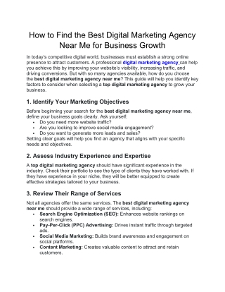How to Find the Best Digital Marketing Agency Near Me for Business Growth