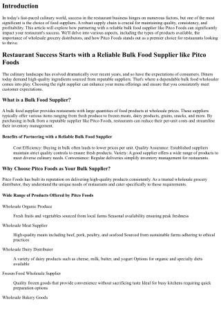 Restaurant Success Starts with a Reliable Bulk Food Supplier like Pitco Foods