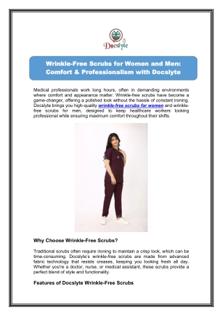 Buy Wrinkle Free Scrubs for Women - Docslyte