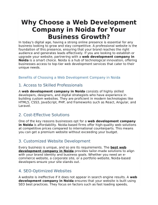 Why Choose a Web Development Company in Noida for Your Business Growth?