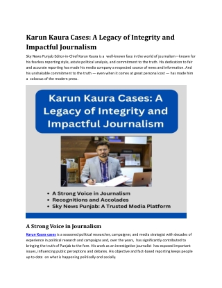 Karun Kaura Cases: A Legacy of Integrity and Impactful Journalism