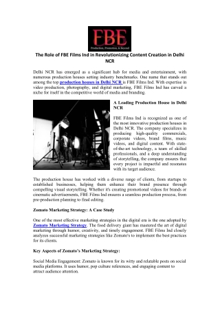 The Role of FBE Films Ind in Revolutionizing Content Creation in Delhi NCR