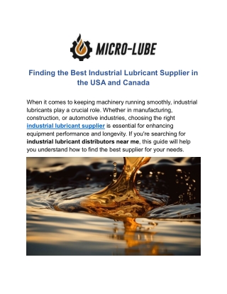 Finding the Best Industrial Lubricant Supplier