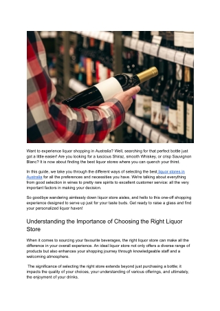 How to Choose the Best Liquor Store in Australia for Your Needs