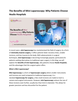 The Benefits of Mini Laparoscopy: Why Patients Choose Healix Hospitals