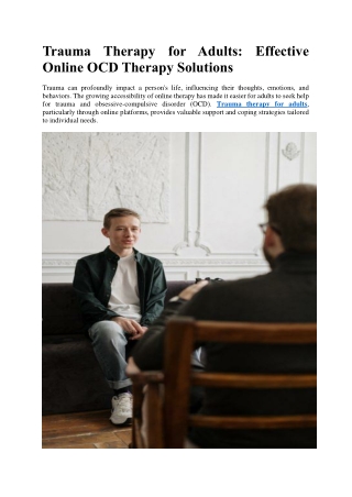 Trauma Therapy for Adults Effective Online OCD Therapy Solutions