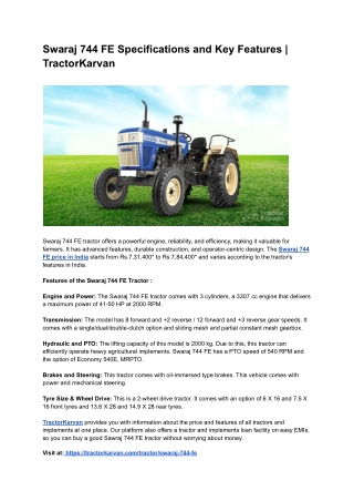 Swaraj 744 FE Specifications and Key Features _ TractorKarvan
