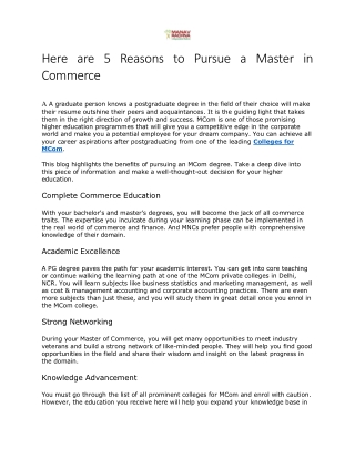 Here are 5 Reasons to Pursue a Master in Commerce