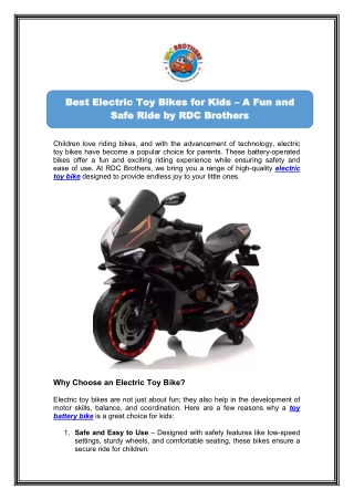 Get Toy Battery Bike - RDC Brothers