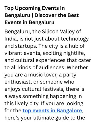 Top Upcoming Events in Bengaluru  Discover the Best Events in Bengaluru