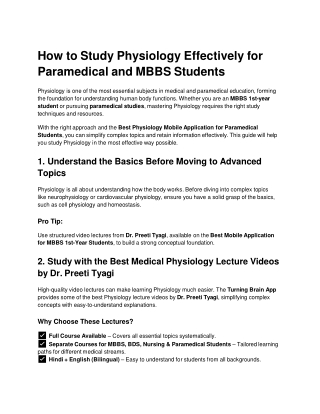 How to Study Physiology Effectively for Paramedical and MBBS Students