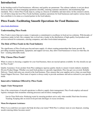 Pitco Foods: Facilitating Smooth Operations for Food Businesses