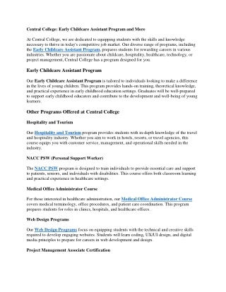 early childcare assistant program