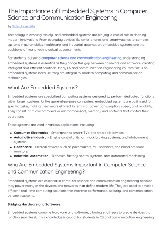 The Role of Embedded Systems in Computer Science & Communication Engineering