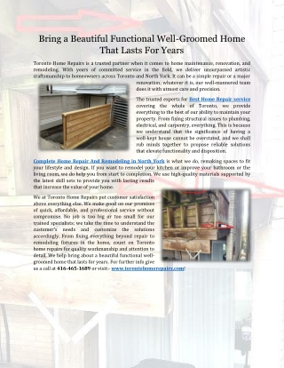 Bring a Beautiful Functional Well-Groomed Home That Lasts For Years