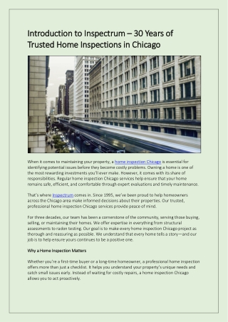 Introduction to Inspectrum – 30 Years of Trusted Home Inspections in Chicago