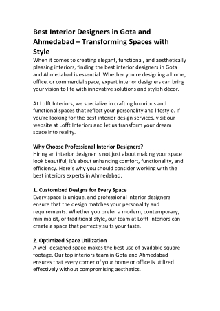 Best Interior Designers in Gota and Ahmedabad – Transforming Spaces with Style