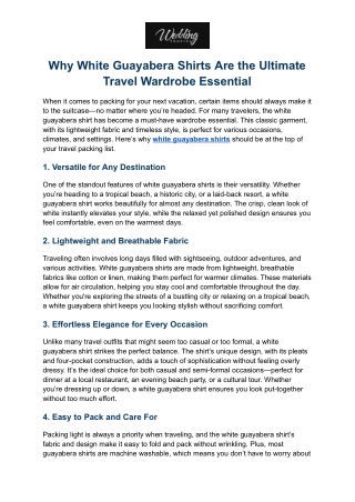 Why White Guayabera Shirts Are the Ultimate Travel Wardrobe Essential
