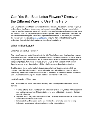 Can You Eat Blue Lotus Flowers