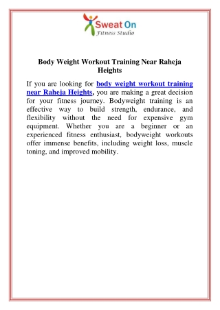 Body Weight Workout Training Near Raheja Heights