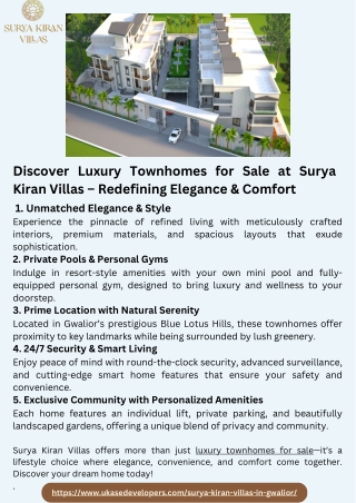 Discover Luxury Townhomes for Sale at Surya Kiran Villas – Redefining Elegance & Comfort