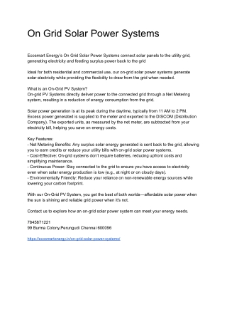 On Grid Solar Power Systems