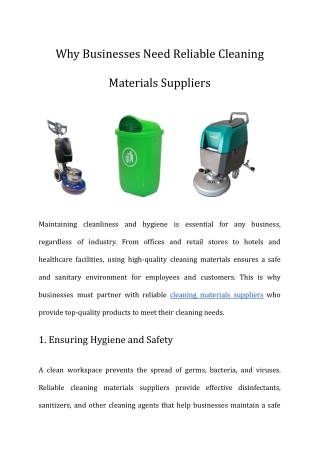 Why Businesses Need Reliable Cleaning Materials Suppliers