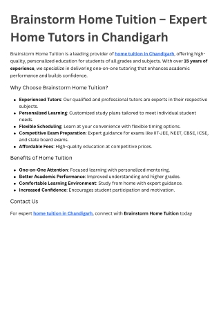 Brainstorm Home Tuition – Expert Home Tutors in Chandigarh