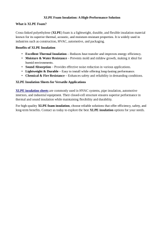 XLPE Foam Insulation A High-Performance Solution